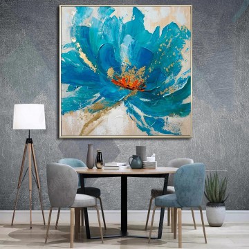 花 鳥 Painting - パレットナイフの壁の装飾による抽象的なカラフルな青い花